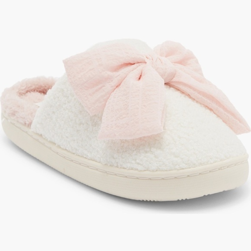 Altered State Women's Chunky Slippers in White with Pink Bow::NWT::